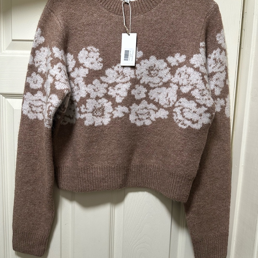 Floral Patterned Brown Sweater